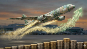 Passenger airplane in the sky representing flights from Canada to India